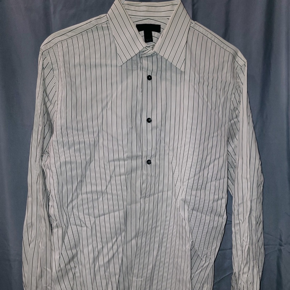 Men's White Striped Dress Shirt | French Cuff | Express | Medium